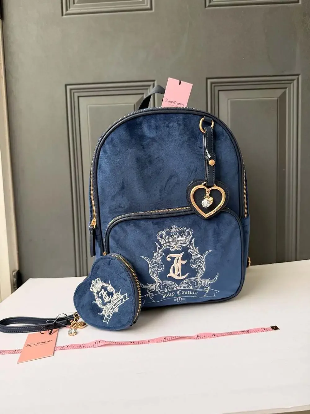 Set JuicyCouture Need More Juicy Velour Backpack and Heart CoinPurse RegalBlue